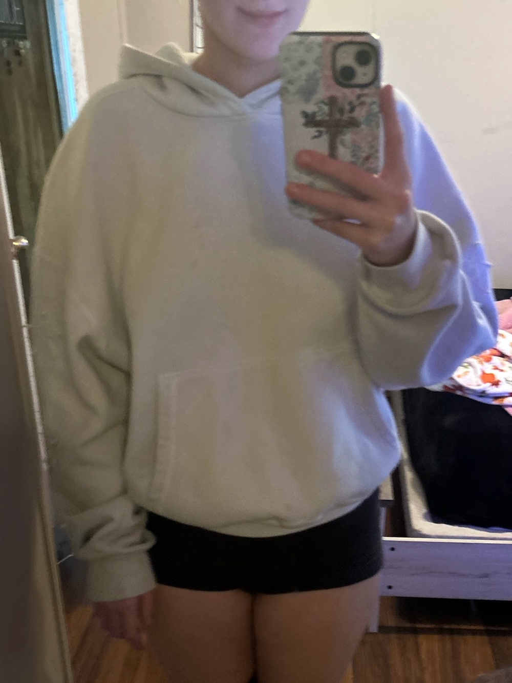 Classic Cream Hoodie - Women's Pullover Sweatshirt embroidered stars on sleeves